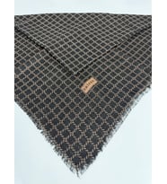 Desenli Flamalı Keten Eşarp- 06112 (Siyah-Somon)
