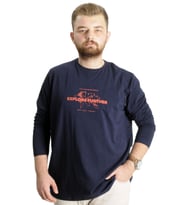 Mode XL Büyük Beden Erkek T-Shirt U.Kol Explore Further 23098 Lacivert