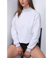 Rana Kadın Gri Balıkçı Yaka Üç İplik Sweatshirt RANA-3664