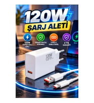 120W Süper Hızlı Şarj Adaptörü Type-C Kablo Dahil – Yüksek Voltaj Korumalı