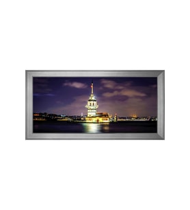 Şafak Sökerken Kız Kulesi Motifli Kanvas Tablo 80 x 110 cm Silver Çerçeve