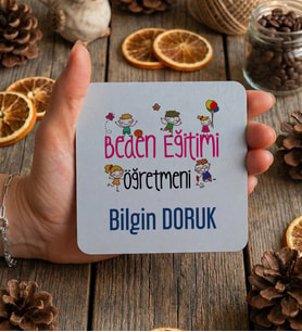 Kişiye Özel Beden Eğitimi Öğretmeni Bardak Altlığı Öğretmenler Günü Hediyesi (Beyaz)