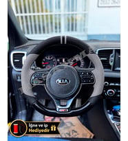 Kia Sportage QL Dikme Direksiyon Kılıfı Delikli Deri Parlak Siyah Gri Detay Çift Yüzük ve Dikiş 2015-2018