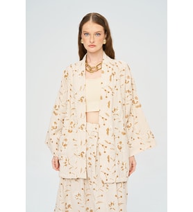 Kadın Çiçek Ve Yaprak Nakışlı Pullu Kimono