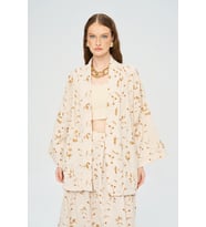 Kadın Çiçek Ve Yaprak Nakışlı Pullu Kimono