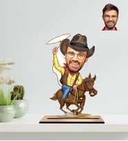 Kişiye Özel Kovboy Temalı Karikatür Ahşap Biblo