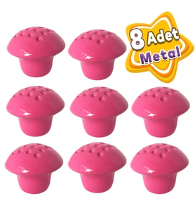 8 Adet Pembe Noktalı Mantar Düğme Kulp Çocuk Bebek Mobilya Çekmece Dolap Kapak Kulbu Metal Kulp Aksesuarları Vidalı