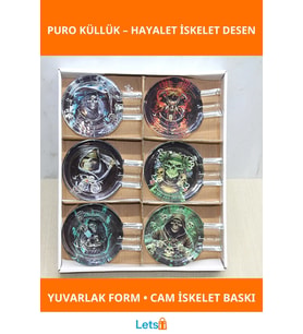 Hayalet İskelet Temalı Yuvarlak Cam Puro Küllük, şık ve dayanıklı tasarım