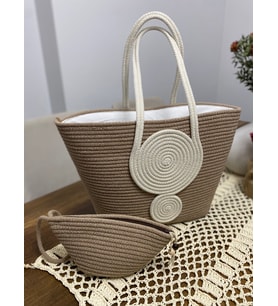 Hasır Çanta Jüt İp Özel Dikiş Günlük Kullanım 48 Cm Çanta Ve Cüzdan Seti