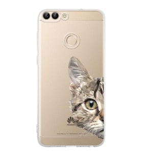 Huawei P Smart Uyumlu Kamera korumalı Kapak Catface Tasarımlı  Şeffaf Kılıf