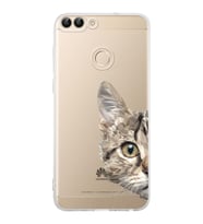 Huawei P Smart Uyumlu Kamera korumalı Kapak Catface Tasarımlı  Şeffaf Kılıf