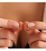 Sallantılı Altın Çocuk Küpe Kiraz Form (Çok Renkli)
