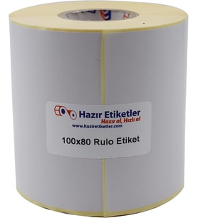 Kuşe Etiket 100mm x 80mm Ruloda 500 Adet 40mm Kuka Çapında Baskısız Barkod Yazıcı Etiketi