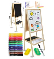 Ayaklı Yazı Tahtası Çift Taraflı 40x50cm 1 Adet 12 Renk Jumbo Keçeli Kalem Çocuk Yazı Tahtası Alıştırma Tahtası (Siyah - Beyaz)