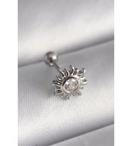316L Çelik Gümüş Renk Zirkon Taşlı Güneş Tragus Piercing - TJ-PR1279