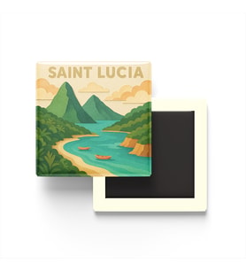 Saint Lucia - Saint Lucia - Paper Cut Art - Baskılı Buzdolap Magneti Kare - 9x9 cm