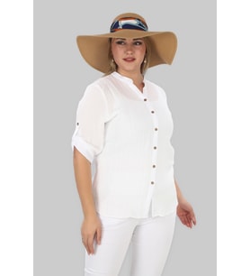 %100 Cotton Hakim Yaka Büyük Beden Kadın Müslim Kumaş Gömlek