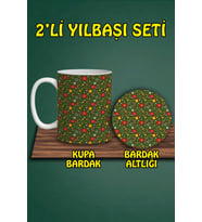 Yılbaşı Temalı Kupa ve Bardak Altlığı Seti