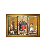 Galata Kulesi Tramvay Kız Kulesi Motifli Kanvas Tablo 50 x 70 cm Gold Çerçeve