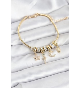 Pirinç Gold Renk Yılan Charmlı Kadın Bileklik 5886 - HPSBYI7889-3042