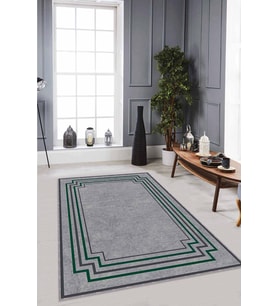 Yeşil Çerçeveli Kaymaz Taban Makinede Yıkanabilir Halı RV052 - 100 x 160 cm