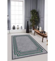 Yeşil Çerçeveli Kaymaz Taban Makinede Yıkanabilir Halı RV052 - 100 x 160 cm