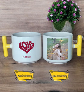 Love Sevgili Kupa Bardak Fotoğraflı T Sarı Kulplu Sevgiliye Sevgililer Günü Hediyesi