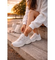 Muggo HYNEX Kadın Kalın Taban Bağcıklı Günlük Sneaker Spor Ayakkabı