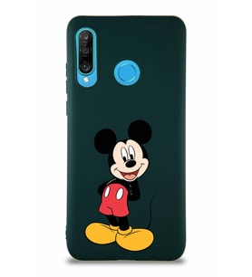 Huawei P30 Lite Soft Premier Kapak Mickey Mouse-B Tasarımlı Silikon Kılıf - Yeşil (Şeffaf)