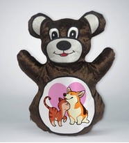 BK Gift Kedi ve Köpek Tasarımlı Kahverengi Ayıcık Yastık-1