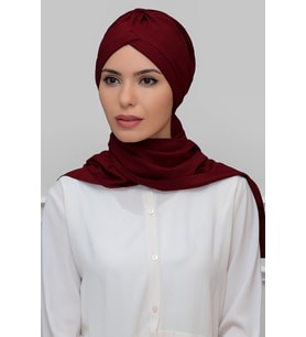 Bordo Pratik Hazır Geçmeli Tesettür Bone Petekli Mevsimlik Büzgülü Atkılı 1860_16