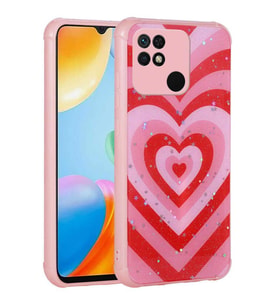 Xiaomi Redmi 10C Kılıf Kamera Korumalı Simli Renkli Tasarım Silikon Kalp