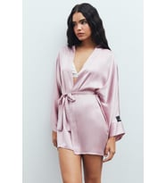 Fumée Gül Kurusu Kısa Saten Sabahlık / Kimono
