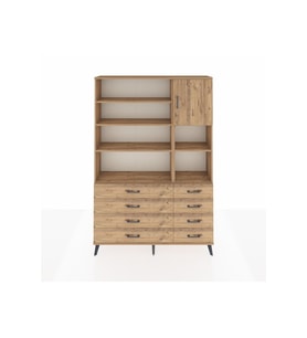 Arges Gardrop 8 Raflı 8 Çekmeceli Tek Kapaklı  132x30x195 Çam-Çam