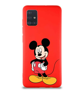Samsung Galaxy A51 Soft Premier Kapak Mickey Mouse-E Tasarımlı Silikon Kılıf - Kırmızı (Şeffaf)