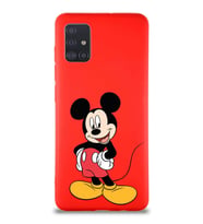 Samsung Galaxy A51 Soft Premier Kapak Mickey Mouse-E Tasarımlı Silikon Kılıf - Kırmızı (Şeffaf)