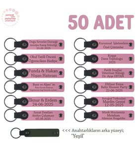 Pembe & Yeşil, Sünnet Töreni İçin İsim Yazılabilen Anı & Hatıra Anahtarlıkları 50’li Set