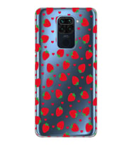 Xiaomi Redmi NOTE 9 Uyumlu Çilek ve Kalpler Tasarımlı Şeffaf Telefon Kılıfı
