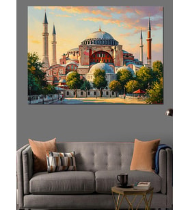 Gün Batımında İstanbul Ayasofya Camii Dekoratif Kanvas - Mdf Ahşap Tablo