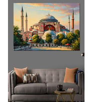 Gün Batımında İstanbul Ayasofya Camii Dekoratif Kanvas - Mdf Ahşap Tablo