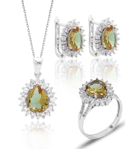 Zirkon ve Zultanit Taşlı Damla Model 925 Ayar Gümüş Kadın Takı Seti 201025661