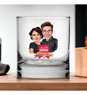 Kişiye Özel Çiftlere Özel Karikatürlü Viski Kadehi