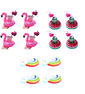 Flamingo Gökkuşağı Karpuz Şişme Havuz Deniz Bardak Tutucu Float 12li Set