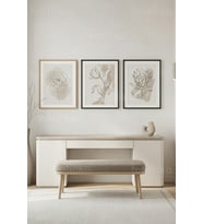 Nötr Tonlu Minimalist Botanik Çizimler 3’lü Ahşap Çerçeveli Tablo Seti