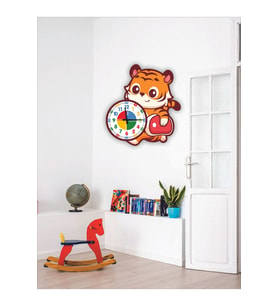 Sevimli Çantalı Kaplan Tiger Montessori Çocuk Odası Eğitici Ahşap Duvar Saati - Sessiz Mekanizma