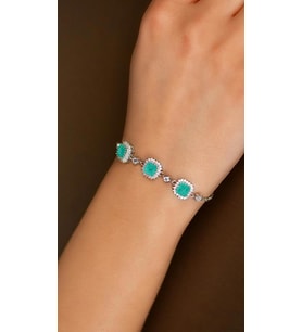 Paraiba Taşlı Rodyum Kare Anturaj Gümüş Bileklik