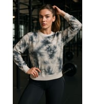 Kadın Batik Desen Bisiklet Yaka Renkli Oversize Relaxed Uzun Kollu Sweatshirt