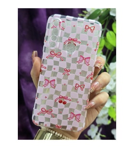 Xiaomi Redmi Note 8 Uyumlu Kurdele ve Kiraz Desenli Şeffaf Telefon Kılıfı