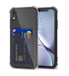 Teknomoda Apple iPhone XR Kılıf Kartlıklı Anti Şok Korumalı Şeffaf Silikon Füme Koyu Şeffaf (Füme-Siyah)