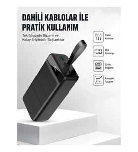 Mey İthalat® 50.000 mAh Kapasiteli Powerbank – Hızlı Şarj Destekli, 4 USB Portlu, LED Işıklı Taşınab